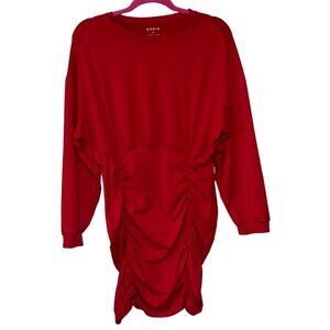 Women's SHEIN Stretch Solid Red Long-Sleeved Midi Dress Polyester Blend Size XL